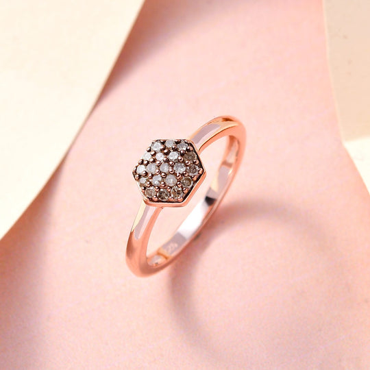 Natürlicher Champagner Diamant Ring 925 Silber Roségold Vermeil (Größe 19.00) ca. 0.20 ct