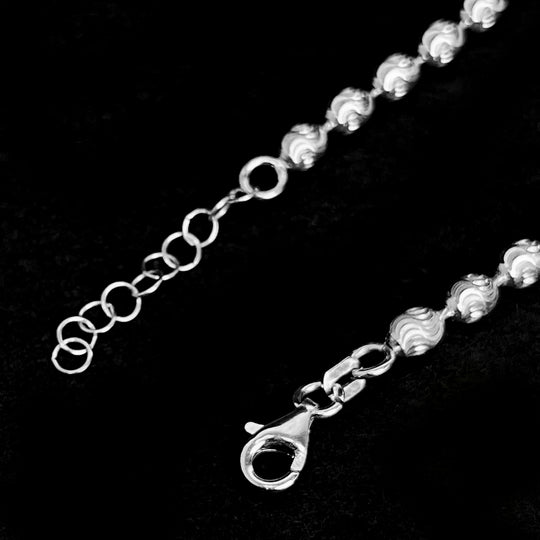 Italianisches Diamantschliff Kugel-Armband, ca. 18 cm - 20 cm verstellbar, 925 Silber rhodiniert