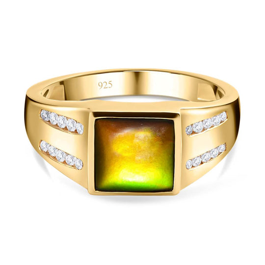 Ammolit und weißer Zirkon Ring, 925 Silber Gelbgold Vermeil (Größe 21.00) ca. 2.29 ct