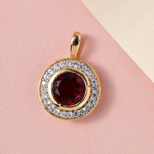 Kirsch Citrin und weißer Zirkon Anhänger, 925 Silber vergoldet ca. 2,30 ct