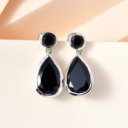 Schwarze Spinell Ohrringe, 925 Silber platiniert ca. 12,38 ct