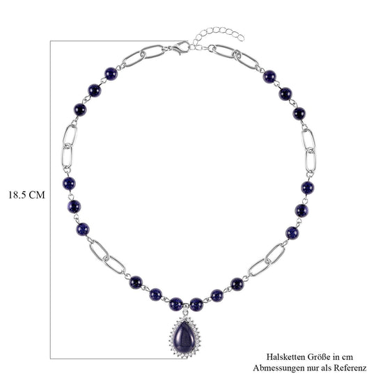 Blaues Sandstein Collier, ca. 45 cm, silberfarben ca. 83.00 ct
