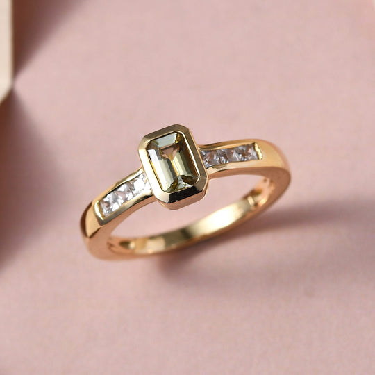Natürlicher goldener Tansanit und weißer Zirkon-Ring, 925 Silber Gelbgold Vermeil (Größe 19.00) ca. 0.99 ct