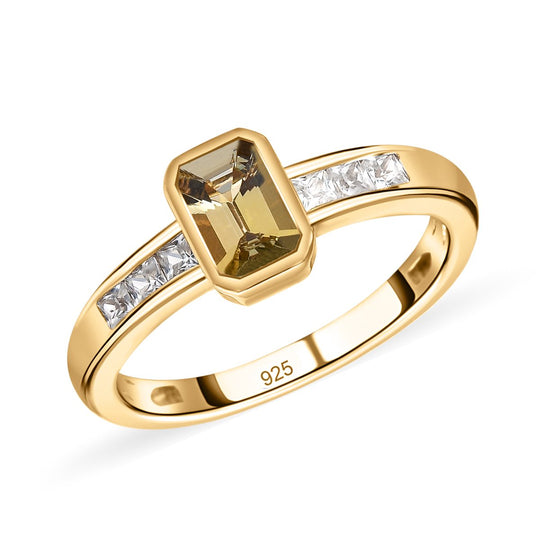Natürlicher goldener Tansanit und weißer Zirkon-Ring, 925 Silber Gelbgold Vermeil (Größe 19.00) ca. 0.99 ct
