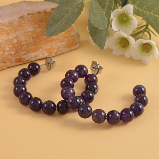 Afrikanische Amethyst Creolen, 316L Edelstahl ca. 95.00 ct