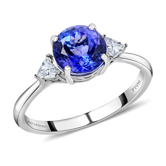 Rhapsody AAAA Tansanit, Weißer DiamantAGI zertifiziert Ringe 950 Platin (Größe 17.00) (10-15 Werktage Lieferzeit) ca. 2.10 ct