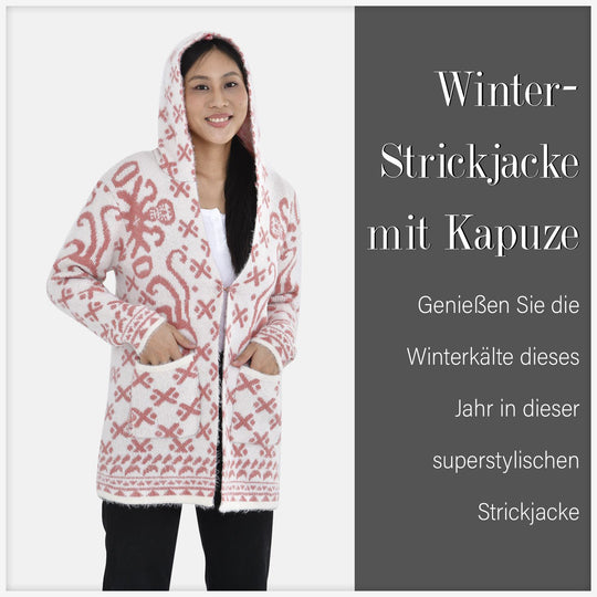 Kuschelweicher, geschmeidiger Cardigan mit Kapuze und zwei Taschen, 110x82 cm, dunkelrosa