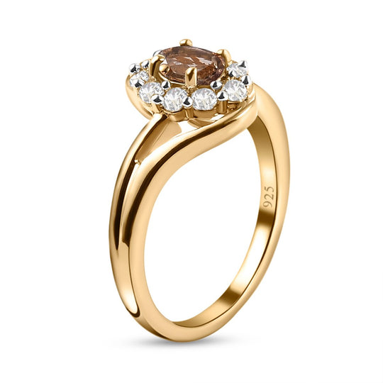 Natürlicher Jenipapo Andalusit und weißer Zirkon Ring, 925 Silber vergoldet (Größe 21.00) ca. 0.98 ct
