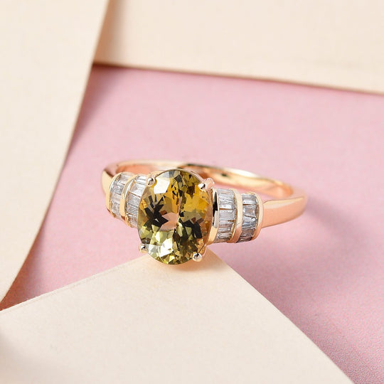 AAA Natürlicher goldener Tansanit und weißer Diamant-Ring, 585 Gold (Größe 21.00) ca. 2.26 ct