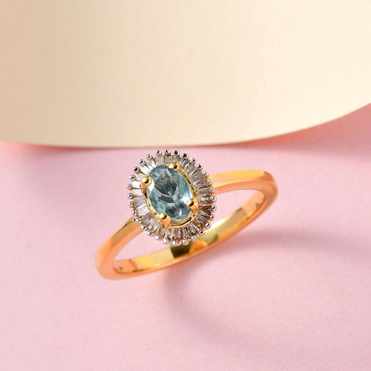 Natürlicher AA Alexandrit und Diamant Ring, 925 Silber Gelbgold Vermeil ca. 0.70 ct