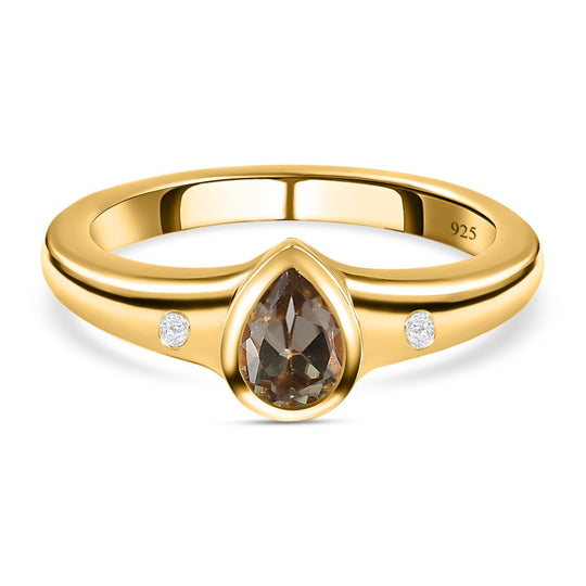 AAA Turkizit, weißer Zirkon Ring, 925 Silber vergoldet, (Größe 19.00) ca. 0.47 ct