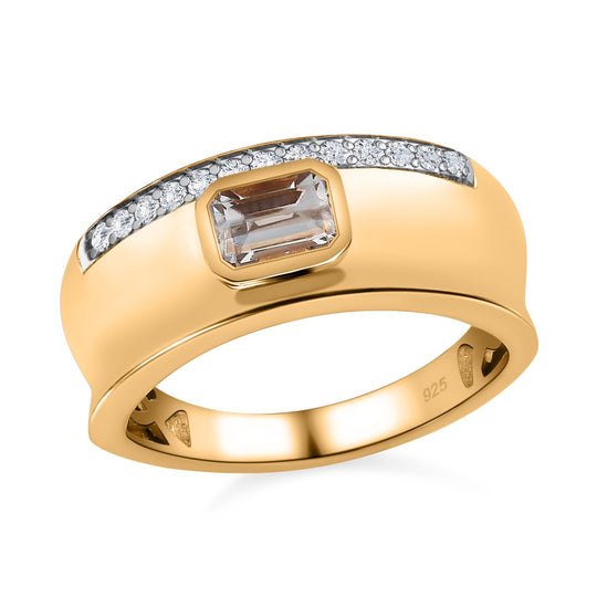 AAA Turkizit, Weißer Zirkon Ring 925 Silber Gelbgold Vermeil (Größe 20.00) ca. 0,97 ct