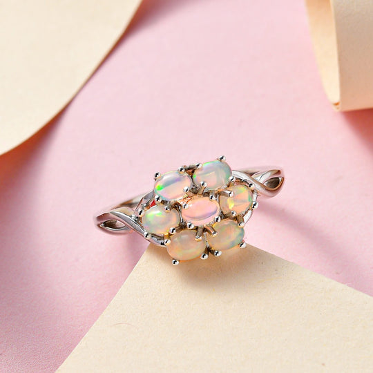 Natürlicher, äthiopischer Welo Opal Ring, 925 Silber platiniert ca. 0.84 ct