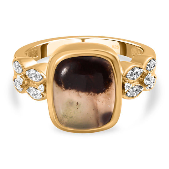 Zimbaprase und weißer Zirkon Ring, 925 Silber Gelbgold Vermeil (Größe 21.00) ca. 4,00 ct