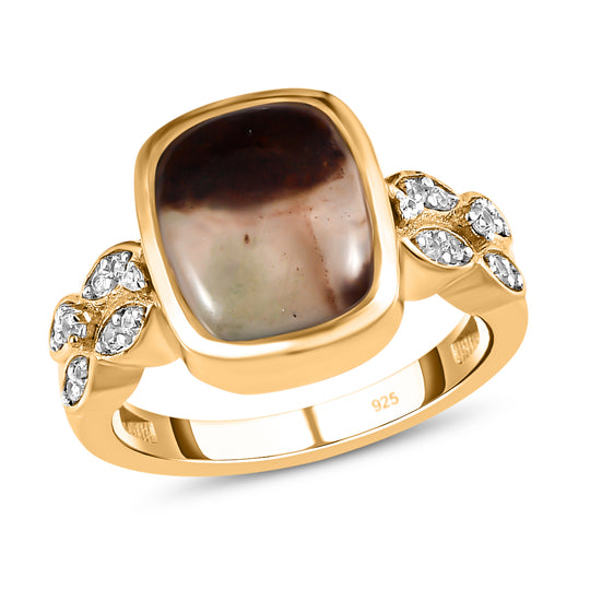 Zimbaprase und weißer Zirkon Ring, 925 Silber Gelbgold Vermeil (Größe 21.00) ca. 4,00 ct
