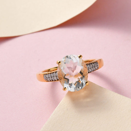 Mexikanischer natürlicher Hyalit Opal und Moissanit Ring, 925 Silber Gelbgold Vermeil (Größe 21.00) ca. 2.73 ct
