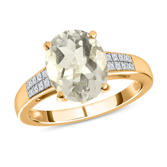 Mexikanischer natürlicher Hyalit Opal und Moissanit Ring, 925 Silber Gelbgold Vermeil (Größe 21.00) ca. 2.73 ct