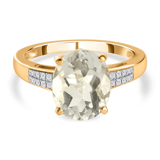 Mexikanischer natürlicher Hyalit Opal und Moissanit Ring, 925 Silber Gelbgold Vermeil (Größe 21.00) ca. 2.73 ct