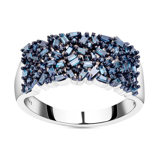 Blauer Diamant Ring 925 Silber platiniert (Größe 18.00) ca. 1.00 ct