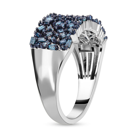 Blauer Diamant Ring 925 Silber platiniert (Größe 18.00) ca. 1.00 ct