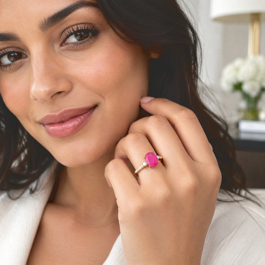 LUXORO AAA Natürlicher Mosambik-Rubin, Weißer Diamant AGI zertifiziert Ring 585 Gold (Größe 17.00) (10-15 Werktage Lieferzeit) ca. 1.60 ct