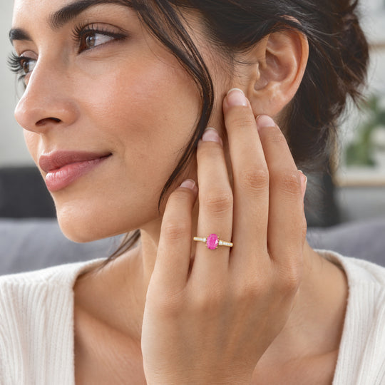 LUXORO AAA Natürlicher Mosambik-Rubin, Weißer Diamant AGI zertifiziert Ring 585 Gold (Größe 17.00) (10-15 Werktage Lieferzeit) ca. 1.60 ct