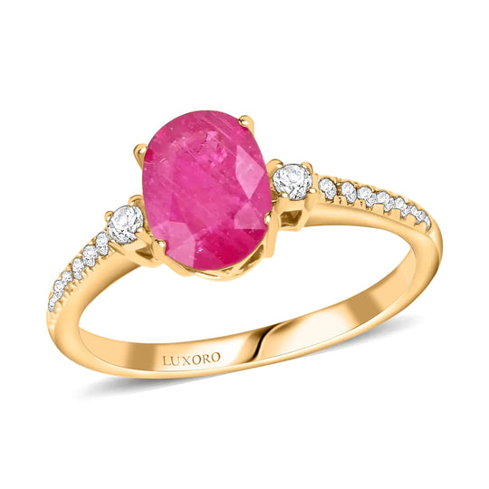 LUXORO AAA Natürlicher Mosambik-Rubin, Weißer Diamant AGI zertifiziert Ring 585 Gold (Größe 17.00) (10-15 Werktage Lieferzeit) ca. 1.60 ct