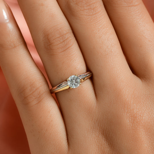 LUSTRO STELLA - feinster Zirkonia Solitär-Ring, 925 Silber dreifarbige Beschichtung (Größe 18.00)