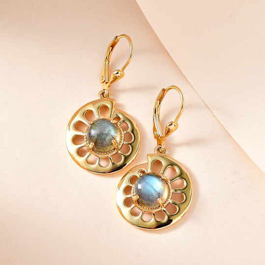 GP Bella Italia Kollektion - Giuseppe Perez Labradorit, Kanchanaburi Blauer Saphir Ohrringe, 925 Silber Gelbgold Vermeil ca. 5.20 ct