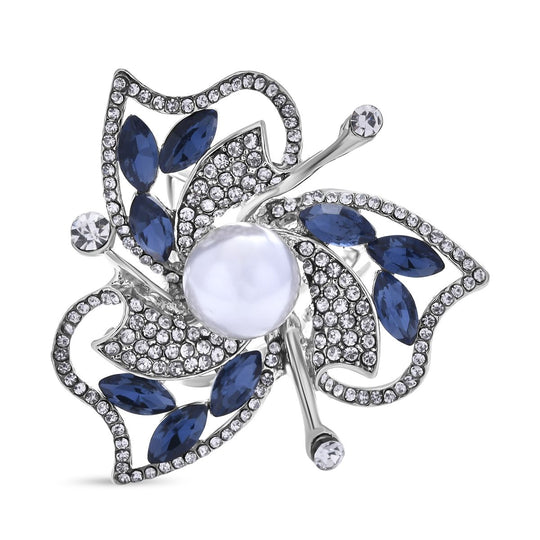 Kunststoff Perle und weißer Kristall Ring, Legierung