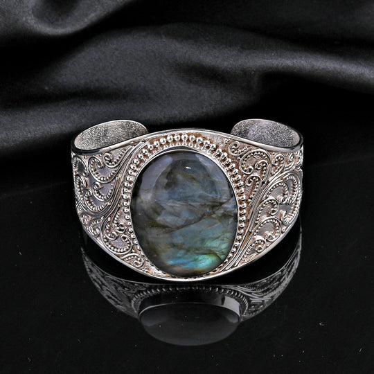Royal Bali Kollektion - Labradorit Armreif, ca. 19 cm, 925 Silber ca. 75.00 ct