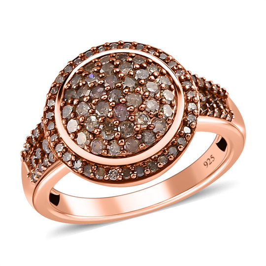 Natürlicher Champagner Diamant Ring 925 Silber Roségold Vermeil (Größe 21.00) ca. 0.75 ct