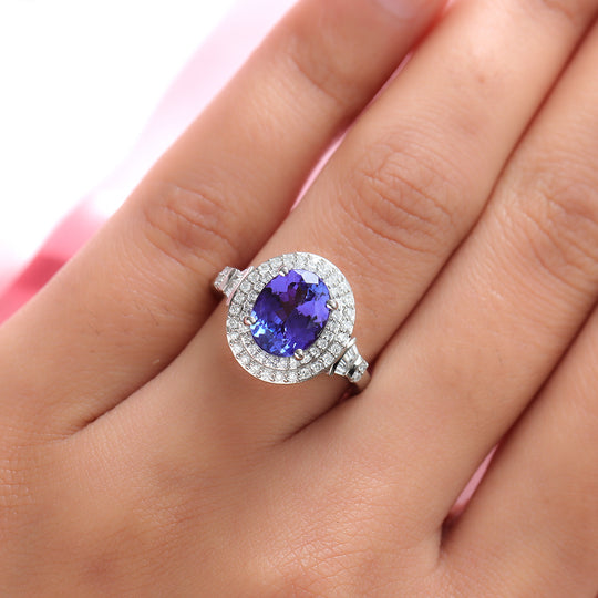 RHAPSODY - AAAA Tansanit und Diamant VS E-F Ring, 950 Platin (Größe 20.00) ca. 3.40 ct