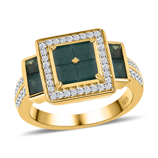 Grandidierit und Zirkon-Ring, 925 Silber Gelbgold Vermeil (Größe 20.00) ca. 1.58 ct