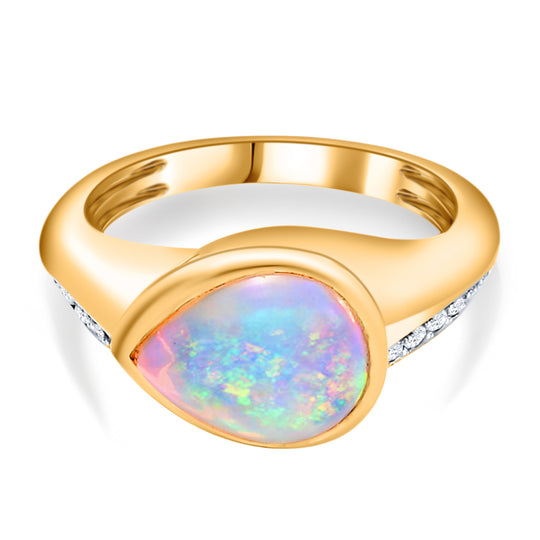 Natürlicher, äthiopischer Opal und Zirkon-Ring, 925 Silber Gelbgold Vermeil ca. 1.76 ct