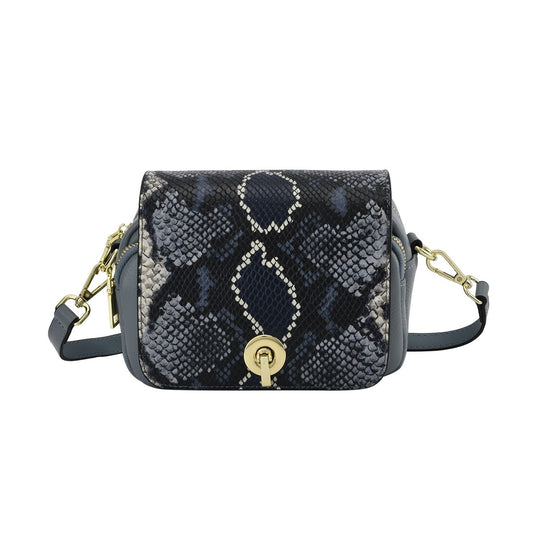Cross Body Bag aus echtem Leder, rosa Schlangenmuster, Größe: 19x7x14cm