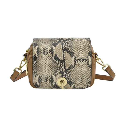 Cross Body Bag aus echtem Leder, rosa Schlangenmuster, Größe: 19x7x14cm