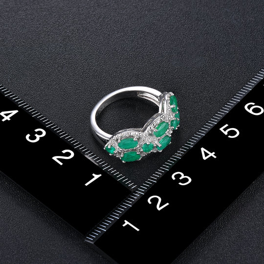 AAA Kagem Sambia Smaragd und Zirkon Ring 925 Silber rhodiniert (Größe 17.00) ca. 1,93 ct
