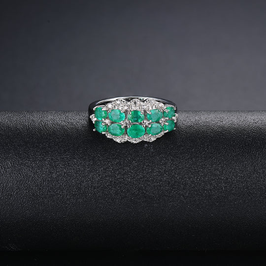 AAA Kagem Sambia Smaragd und Zirkon Ring 925 Silber rhodiniert (Größe 17.00) ca. 1,72 ct