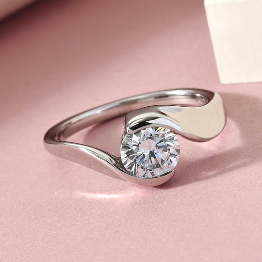 LUSTRO STELLA - feinster Zirkonia Bypass-Ring, 925 Silber platiniert (Größe 20.00)
