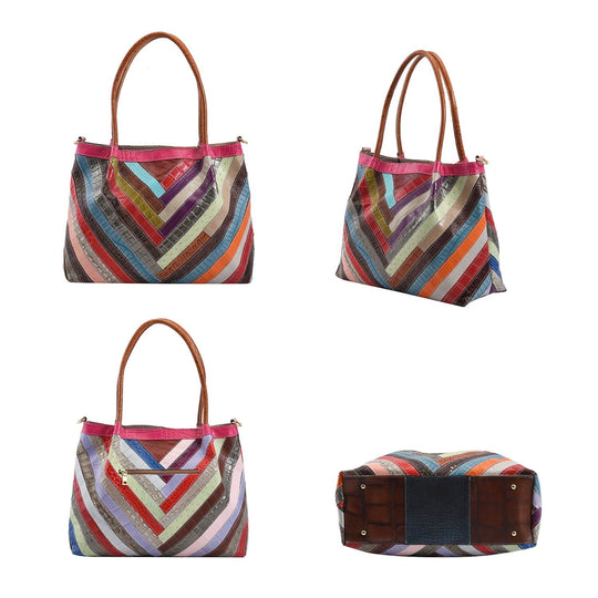 Chaos by Elsie - 100% Echtleder Patchwork mit Krokodilmuster, 38x15,30 cm, mehrfarbig