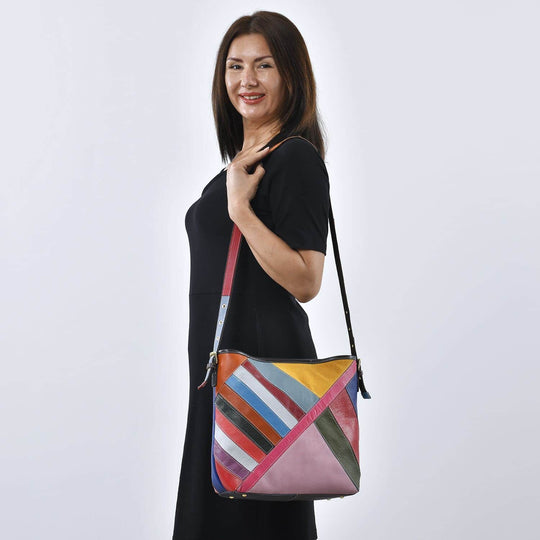 Chaos by Elsie - 100% Patchwork Echtleder Tasche mit RFID schutz, 27x30x13 cm, Patchwork