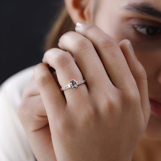 Morganit und Moissanit Ring, 925 Silber Roségold Vermeil , ca. 0.80 ct