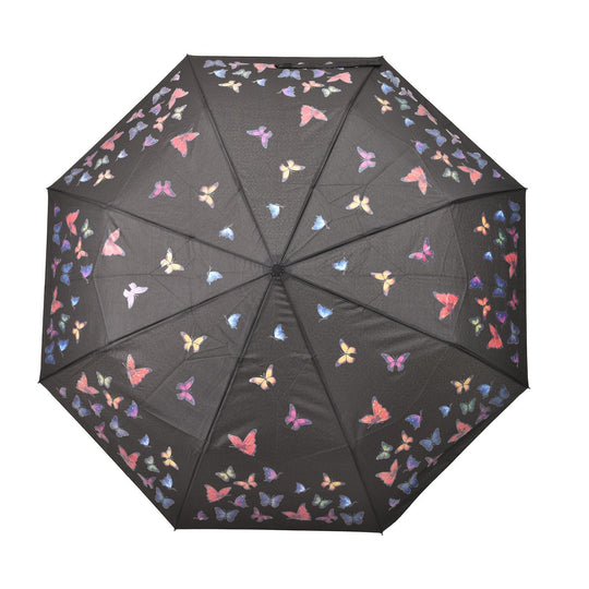 Farbwechsel-Schmetterlingsregenschirm - Farbverwandlung bei Nässe, Marineblau, Durchmesser 103 cm, Länge 25 cm,