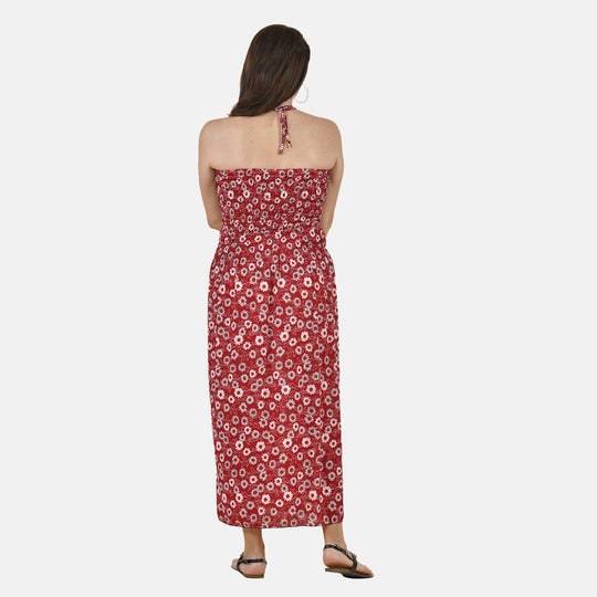Gesmoktes Maxi-Kleid, Sommerkleid, Pfaunmuster, grün