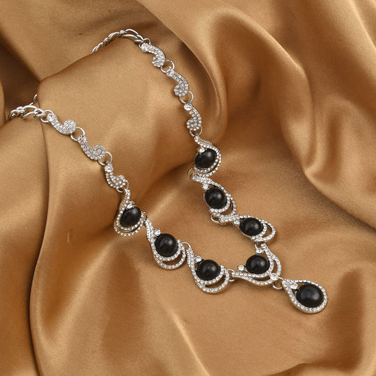 Schwarzes Obsidian, weißes Kristall Collier, ca. 50 cm + 5 cm Extender