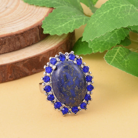 Lapislazuli, Blauer Kristall Ring, 316L Edelstahl, (Größe 16.00), ca. 5.00 ct