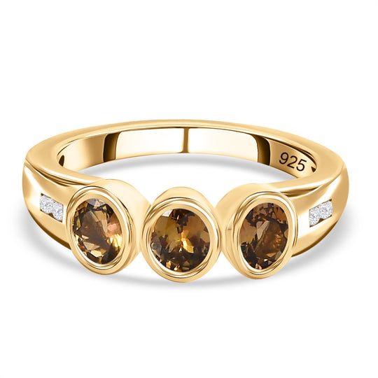 Natürlicher goldener Tansanit, weißer Zirkon Ring, 925 Silber vergoldet (Größe 21.00) ca. 1.12 ct