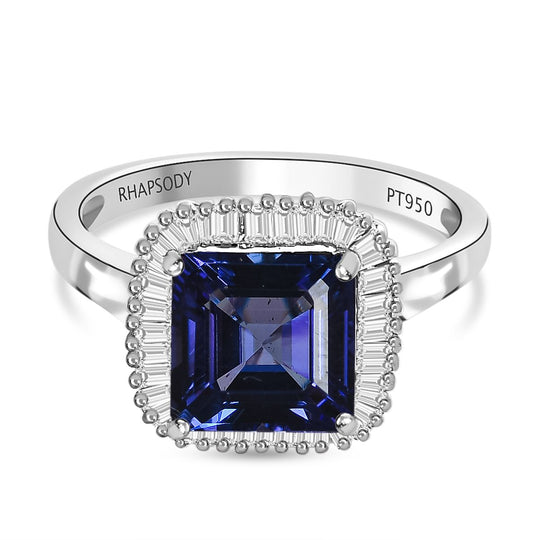 CHAIRMAN VAULT COLLECTION - RHAPSODY Asscher Schliff AAAA Tansanit und Diamant-Ring, VS E-F, 950 Platin (Größe 20.00), ca. 3,37ct