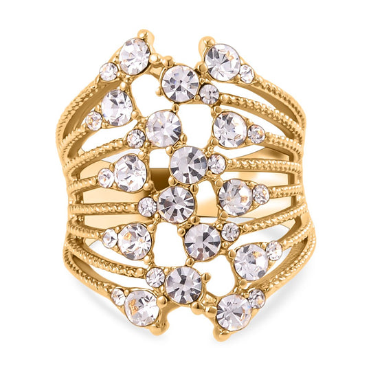 Celstial Twist Weißer Kristall Ring, Reiner Edelstahl, (Größe 16.00), goldfarben